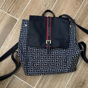 Tommy Hilfiger Black and Navy Patterned Backpack